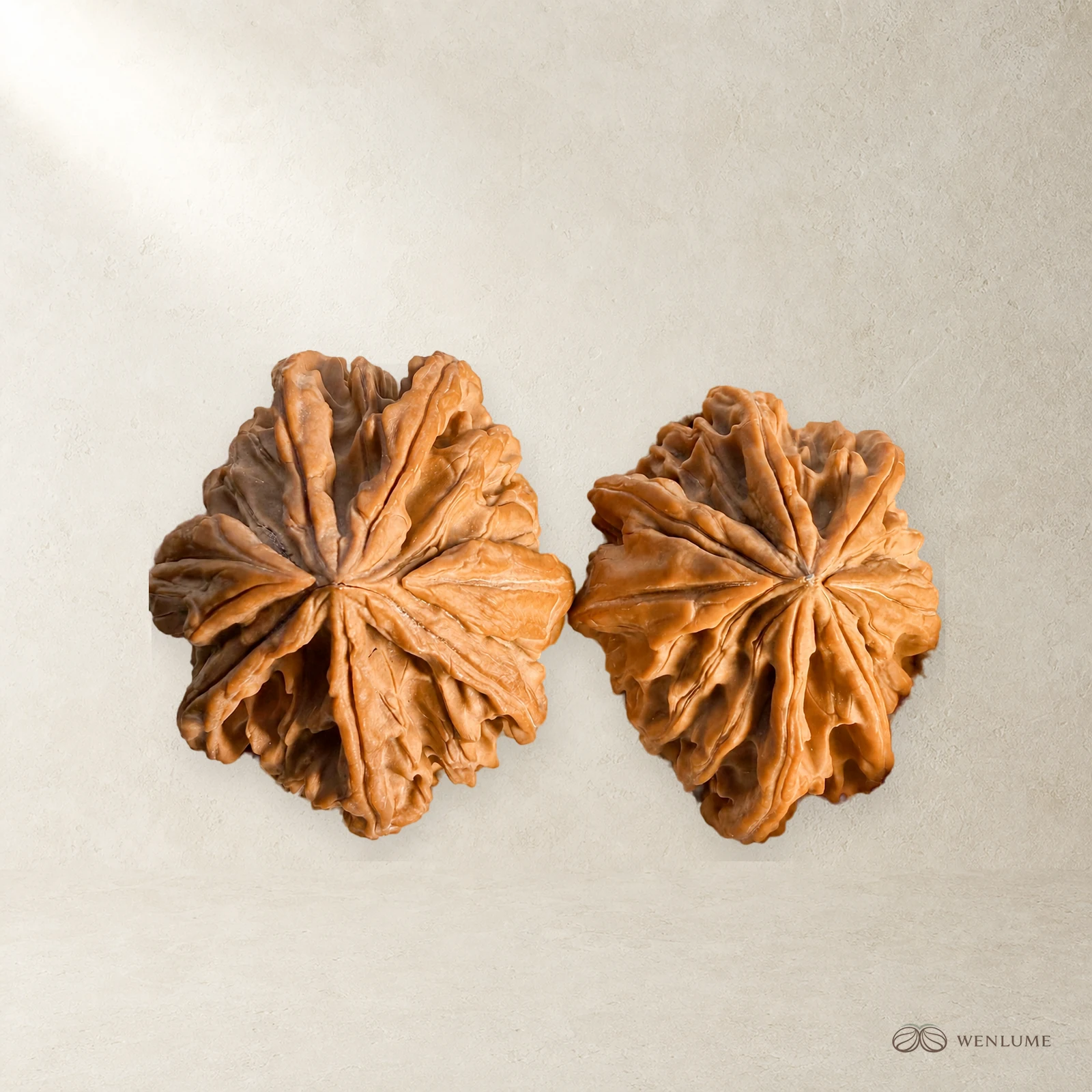 Seven-Ridge Natural Collectible Walnut Hand Piece with Red Patina Potential — exact Wenwan walnut pair, view 1