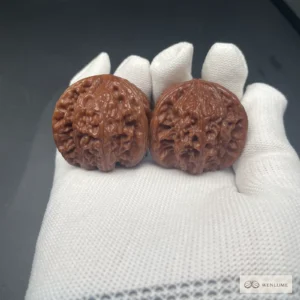 20-Year Patina Hydrangea Three-Ridge Wenwan Walnut Pair — Exact Pair 126 — exact Wenwan walnut pair, view 1